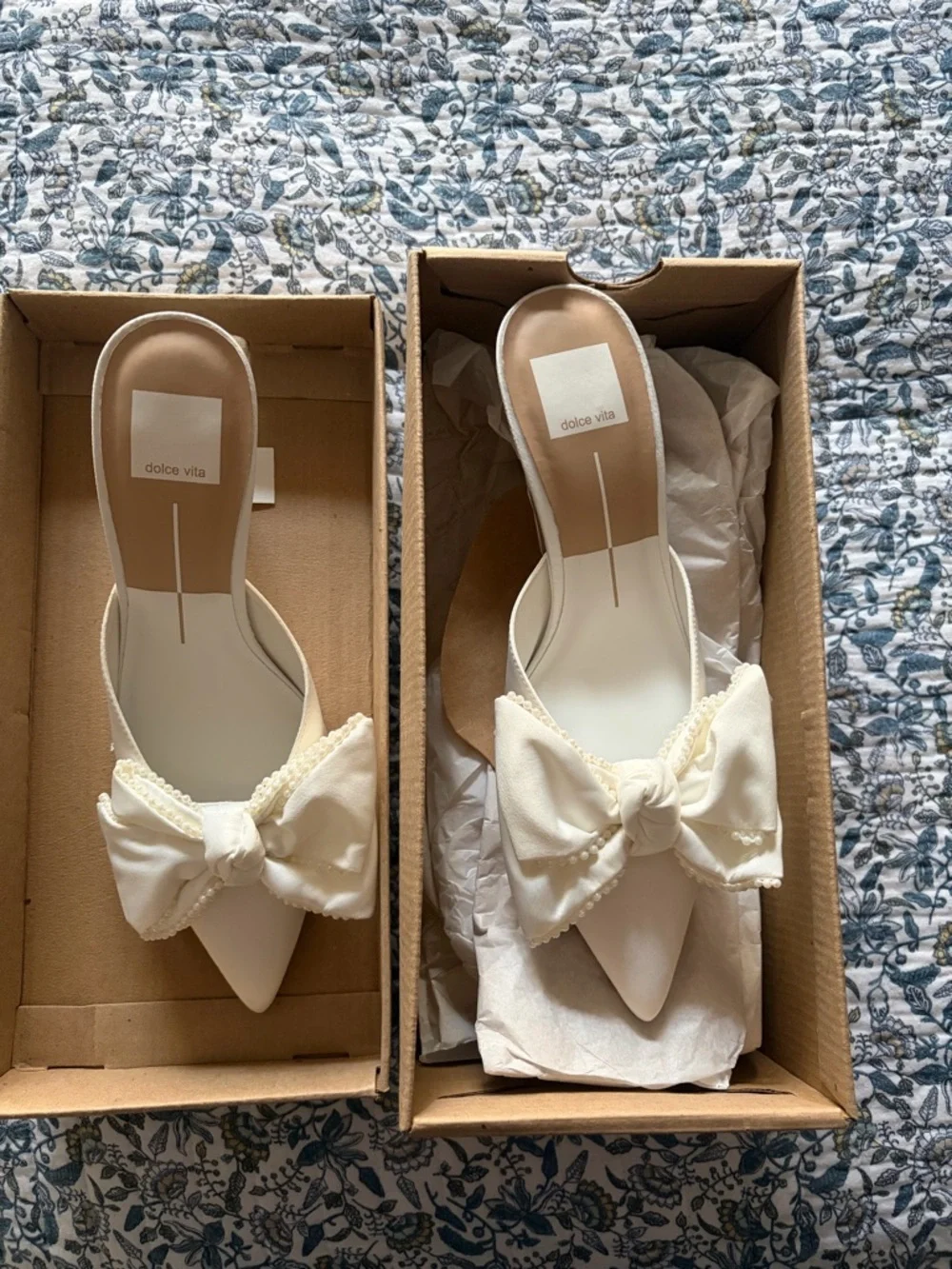 Dolce Vita White/Ivory Satin Bow Heels - Picture 3 of 7